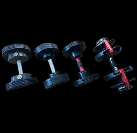 Сравнение длины регулируемых гантелей MX Select и Bowflex